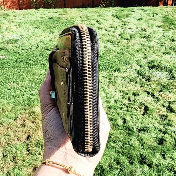 Chloe June Bow Embellished Black Tan leather long zippy wallet - Picture 12 of 16